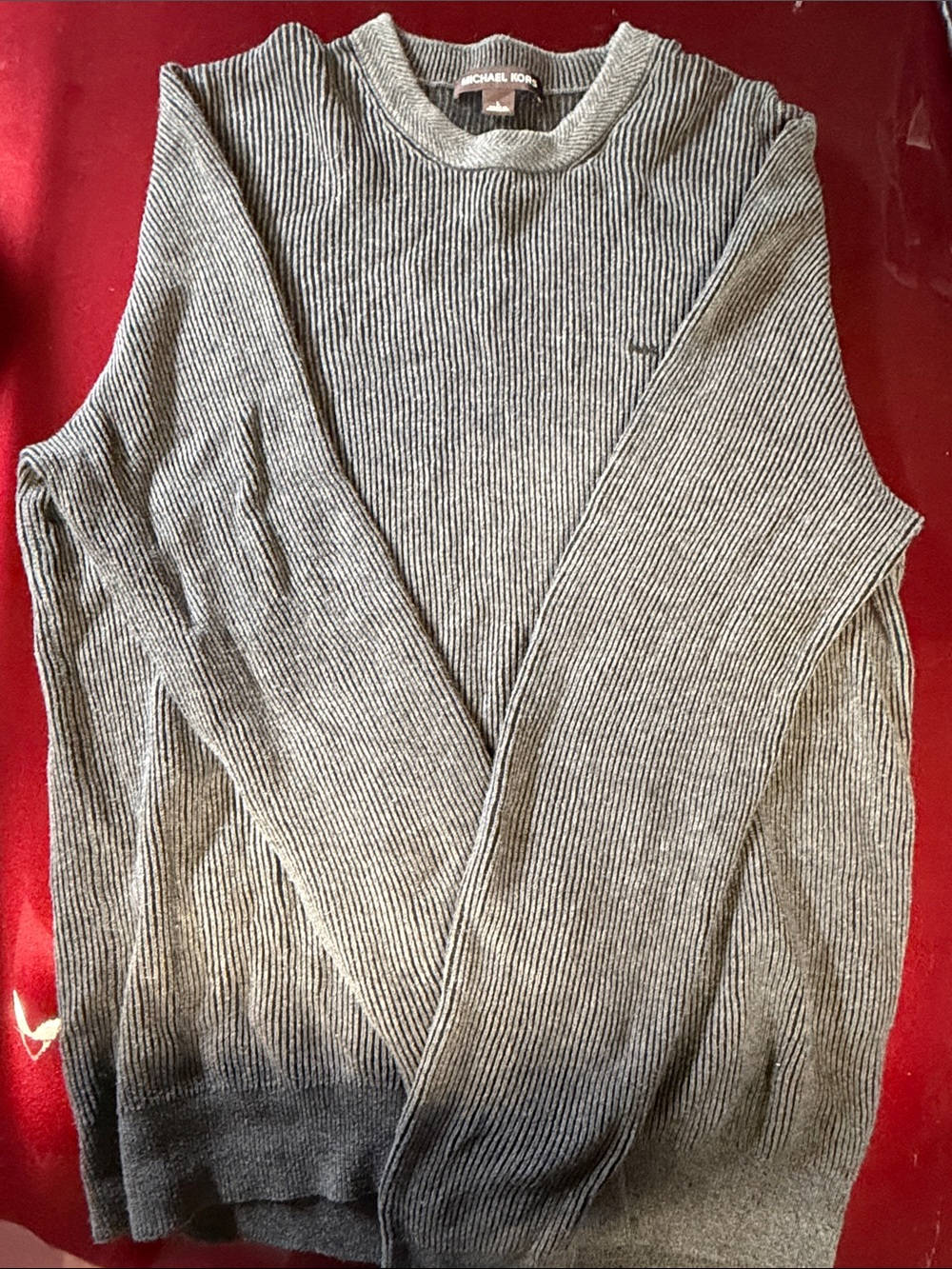 Michael Kors Ribbed Light Gray Crewneck Sweater